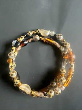 Handmade Amber and Leopard Bead Coil Bracelet - Unbranded